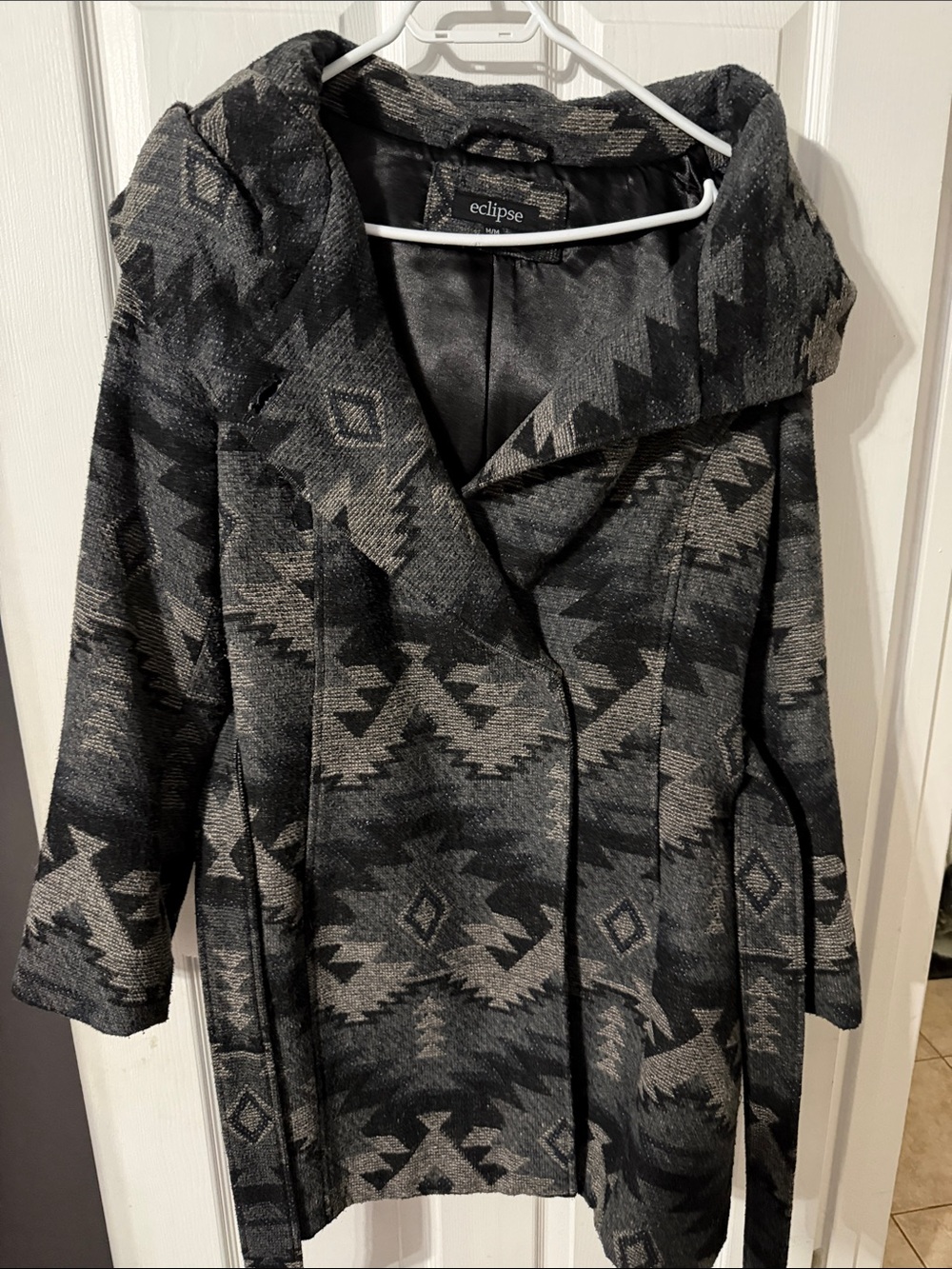 Eclipse Black & Gray Aztec Shawl-Collar Pea Coat